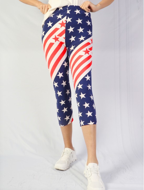 Plus Size USA Flag Capri Leggings